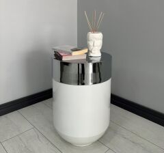 Dekoratif Krom Darbuka Parlak Beyaz Sehpa 60cm