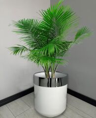 Dekoratif Krom Darbuka Parlak Beyaz Saksı 60cm