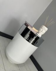 Dekoratif Krom Darbuka Parlak Beyaz Sehpa 70cm