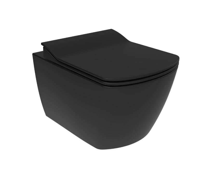 EG321 Elegant Rim-Off Kanalsız Duroplast Yavaş Kapanan Klozet Kapaklı Kömür Karası Mat Siyah Set