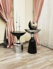 Olympos Dekoratif Parlak Siyah Model Krom Sehpa 50 ve 55 cm