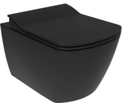 EG321 Elegant Kanalsız Siyah Asma Klozet + Siyah Klozet Kapaklı Kömür Karası + Mat Siyah Gömme rezervuar set