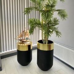 Dekoratif Gold Darbuka Siyah Saksı 70 cm+Sehpa 60 cm (ikili set)