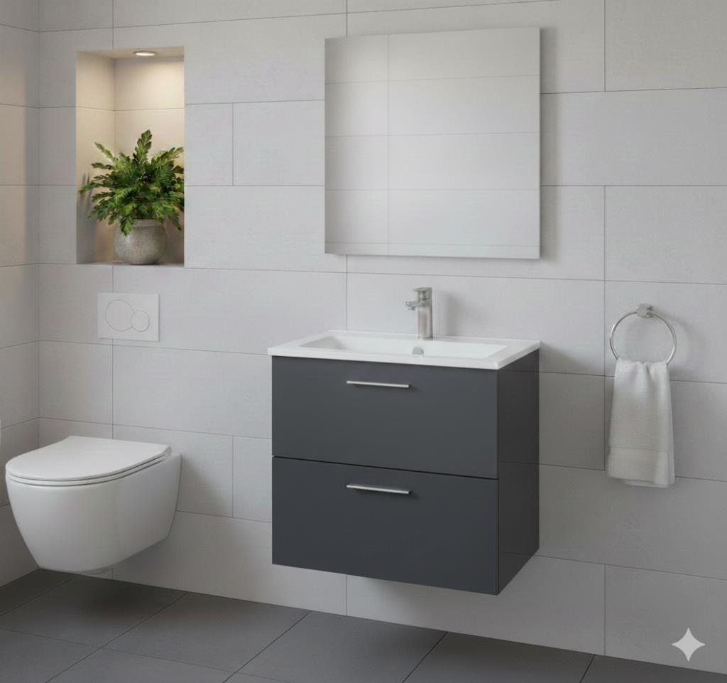 Vitra Mia 60 cm Antrasit Banyo Dolabı + Creavit 60 cm Ayna  SET