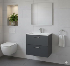 Vitra Mia 60 cm Antrasit Banyo Dolabı + Creavit 60 cm Ayna  SET