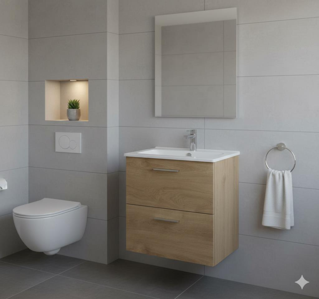 Vitra Mia 60 cm A.Meşe Banyo Dolabı + Creavit 60 cm Ayna  SET