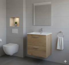 Vitra Mia 60 cm A.Meşe Banyo Dolabı + Creavit 60 cm Ayna  SET