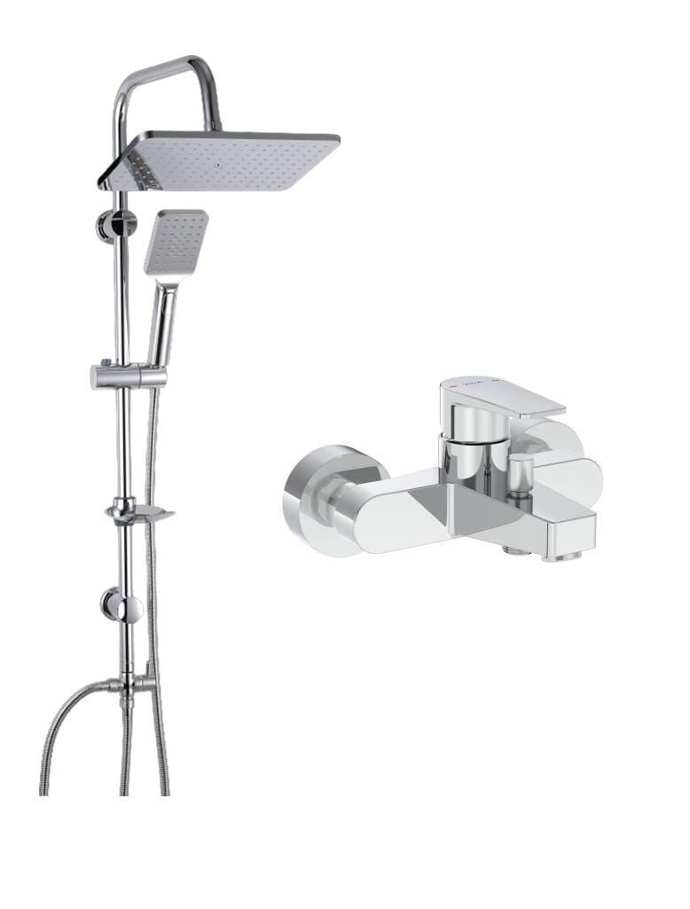 Artema Flow Square Krom Banyo Bataryası + Doppo Long Krom Tepe Duş Seti