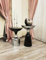 Olympos Dekoratif  Siyah Model Krom Sehpa 50 ve 55 cm