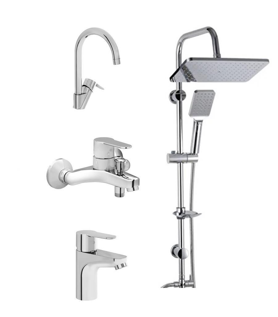 Artema Win S Banyo Bataryası + Lavabo Bataryası + Eviye Bataryası + Doppo Long Tepe Duş Seti
