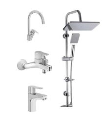 Artema Win S Banyo Bataryası + Lavabo Bataryası + Eviye Bataryası + Doppo Long Tepe Duş Seti