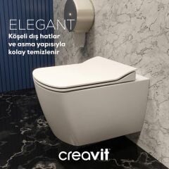 Creavit Elegant Rim-off Asma Klozet + Yavaş Kapanır Kapak + VitrA Gömme Rezervuar Set