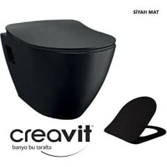 Creavit Terra Mat Siyah Asma Klozet + Yavaş Kapanır Kapak