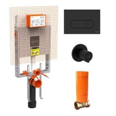 Creavit Terra Mat Siyah Asma Klozet + Duroplast Yavaş Kapanır Kapak + VitrA Siyah Gömme Rezervuar Set