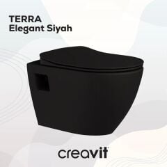 Creavit Terra Mat Siyah Asma Klozet + Duroplast Yavaş Kapanır Kapak + VitrA Siyah Gömme Rezervuar Set