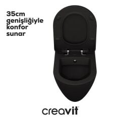 Creavit Terra Mat Siyah Asma Klozet + Duroplast Yavaş Kapanır Kapak + VitrA Siyah Gömme Rezervuar Set