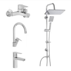 Artema Nora S Banyo Bataryası + Lavabo Bataryası + Eviye Bataryası + Doppo Long Duş Seti