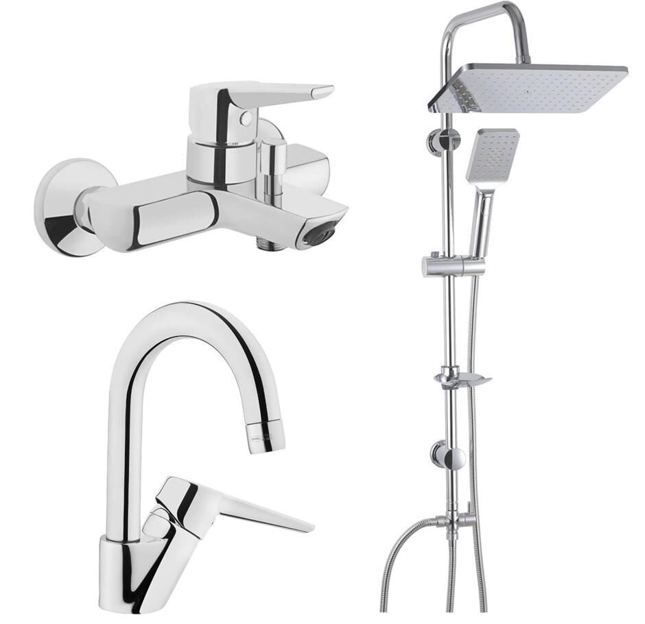 Artema Solid S Banyo Bataryası + Kuğu Lavabo Bataryası + Duxxa Mirage Duş Sistemi
