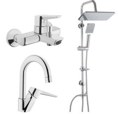 Artema Solid S Banyo Bataryası + Kuğu Lavabo Bataryası + Duxxa Mirage Duş Sistemi