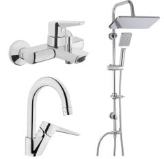 Artema Solid S Banyo Bataryası + Kuğu Lavabo Bataryası + Doppo Long Duş Sistemi