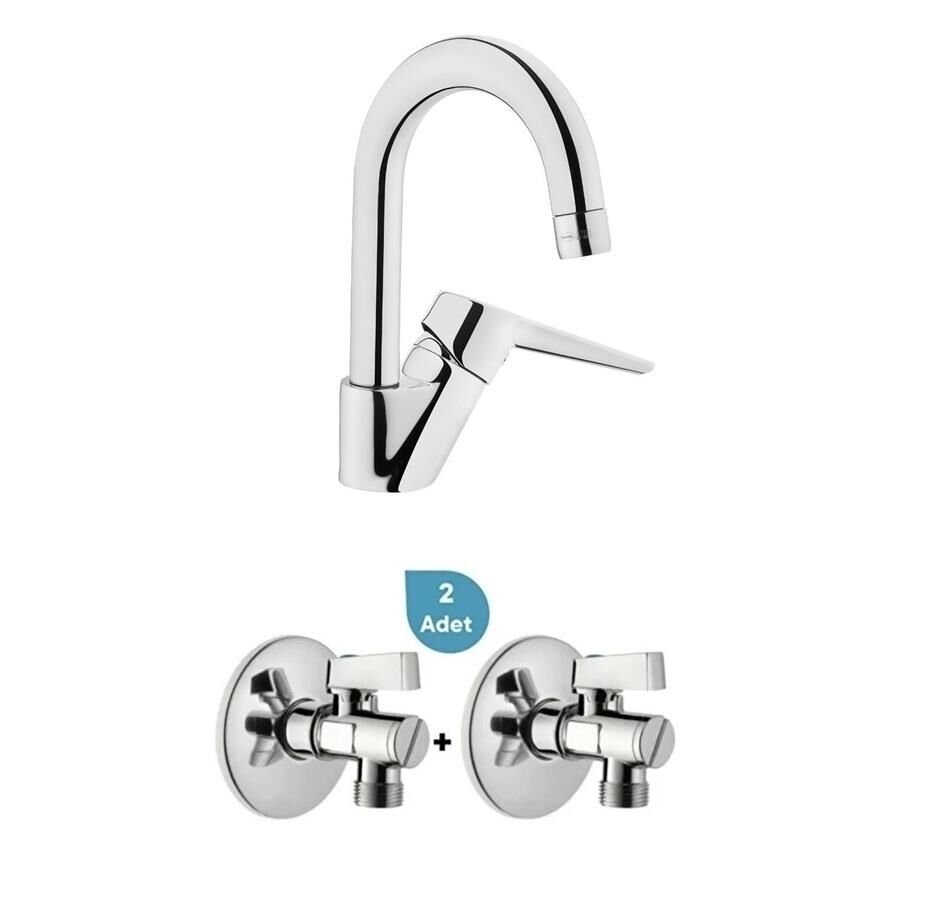 Artema Solid S Kuğu Lavabo Bataryası + 2'li Ara Musluk Set