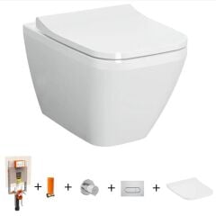 VitrA İntegra Square Rim-Ex Asma Klozet + Slim Duroplast Yavaş Kapak + Gömme Rezervuar  SET