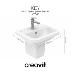 Creavit Ky045 Key Köşeli Yarım Ayak Lavabo 36*45 Cm
