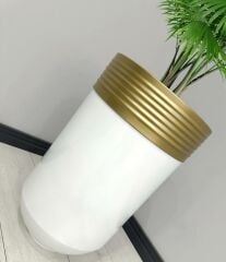 ELEGANT Dekoratif Eskitme Darbuka Parlak Beyaz Saksı 60cm