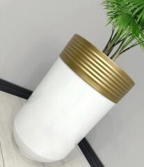 ELEGANT Dekoratif Eskitme Darbuka Parlak Beyaz Saksı 60cm