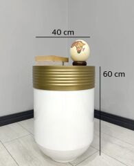 ELEGANT Dekoratif Eskitme Darbuka Parlak Beyaz Sehpa 60cm