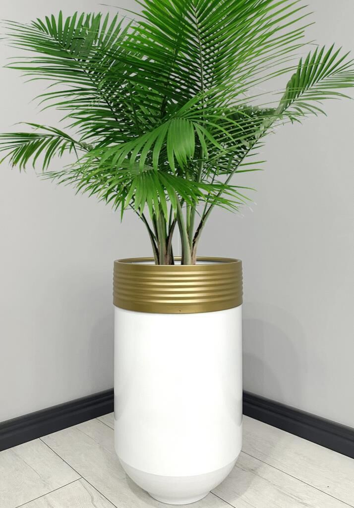 ELEGANT Dekoratif Eskitme Darbuka Parlak Beyaz Saksı 70cm