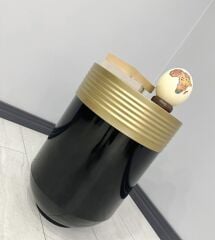 ELEGANT Dekoratif Eskitme Darbuka Parlak Siyah Sehpa 60cm