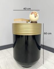 ELEGANT Dekoratif Eskitme Darbuka Parlak Siyah Sehpa 60cm