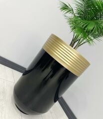 ELEGANT Dekoratif Eskitme Darbuka Parlak Siyah Saksı 70cm