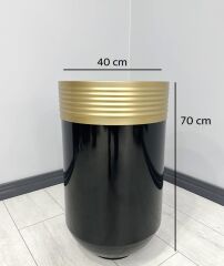 ELEGANT Dekoratif Eskitme Darbuka Parlak Siyah Saksı 70cm