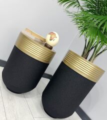 ELEGANT Dekoratif Eskitme Darbuka Siyah Saksı 70cm + Sehpa 60cm İkili Set