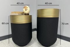 ELEGANT Dekoratif Eskitme Darbuka Siyah Saksı 70cm + Sehpa 60cm İkili Set