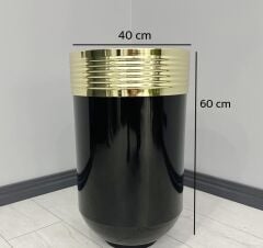 ELEGANT Dekoratif Gold Darbuka Parlak Siyah Saksı 60cm