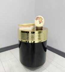 ELEGANT Dekoratif Gold Darbuka Parlak Siyah Sehpa 60cm