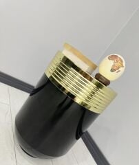 ELEGANT Dekoratif Gold Darbuka Parlak Siyah Sehpa 60cm