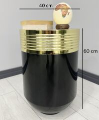 ELEGANT Dekoratif Gold Darbuka Parlak Siyah Sehpa 60cm