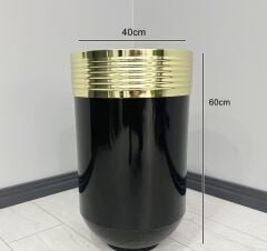 ELEGANT Dekoratif Gold Darbuka Parlak Siyah Saksı 70cm