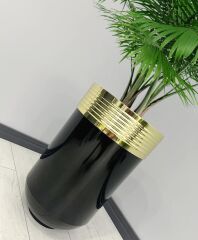 ELEGANT Dekoratif Gold Darbuka Parlak Siyah Saksı 70cm