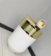 ELEGANT Dekoratif Gold Darbuka Parlak Beyaz Sehpa 60cm