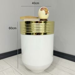 ELEGANT Dekoratif Gold Darbuka Parlak Beyaz Sehpa 60cm