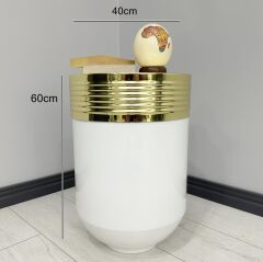 ELEGANT Dekoratif Gold Darbuka Parlak Beyaz Sehpa 60cm