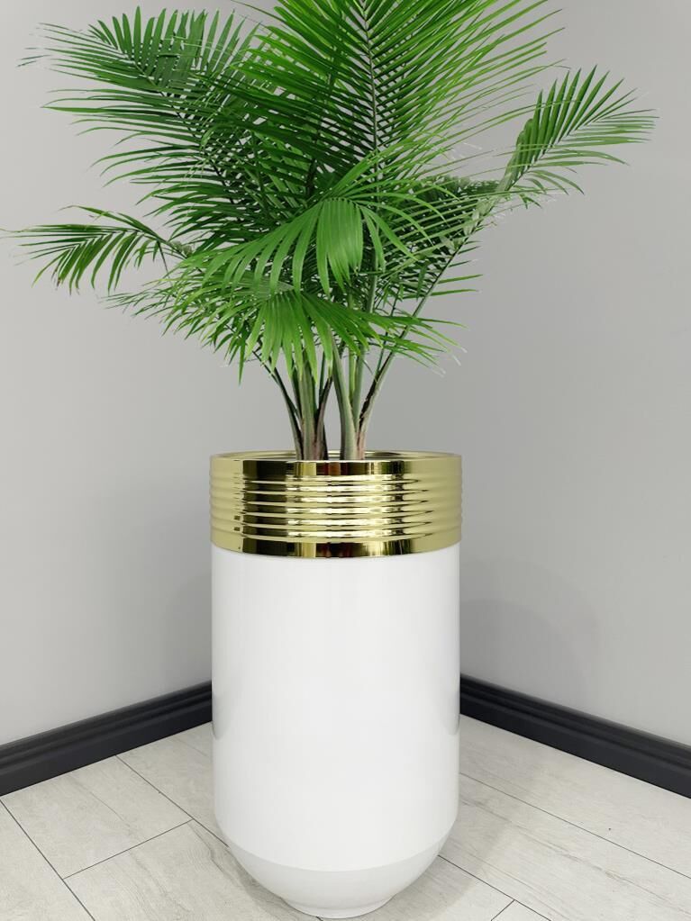 ELEGANT Dekoratif Gold Darbuka Parlak Beyaz Saksı 70cm