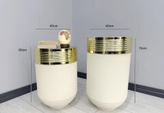 ELEGANT Dekoratif Gold Darbuka Krem Saksı 70cm + Sehpa 60cm İkili Set