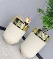 ELEGANT Dekoratif Gold Darbuka Krem Saksı 70cm + Sehpa 60cm İkili Set