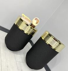 ELEGANT Dekoratif Gold Darbuka Siyah Saksı 70cm + Sehpa 60cm İkili Set